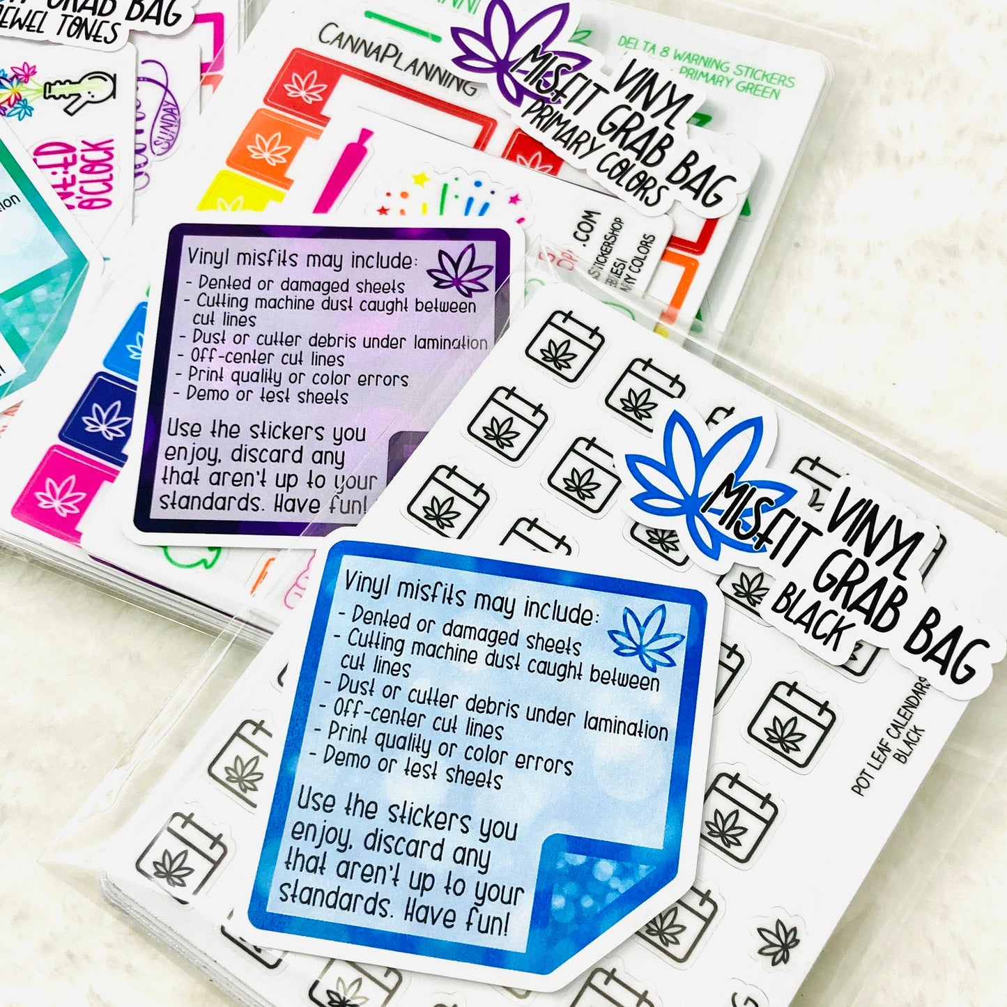 Mini VINYL Misfit Sticker Grab Bags - Weedy icon, lettering, warning and functional stickers | Cannabis 420 planner mystery random stickers