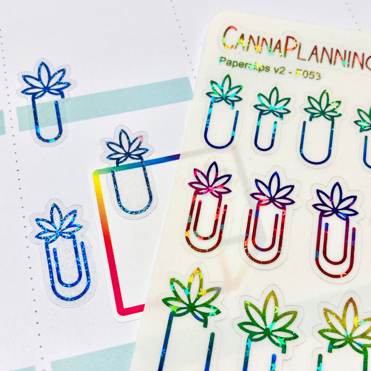 CLEAR FOILED Pot Leaf Paperclip stickers *Retiring Product - final stock*