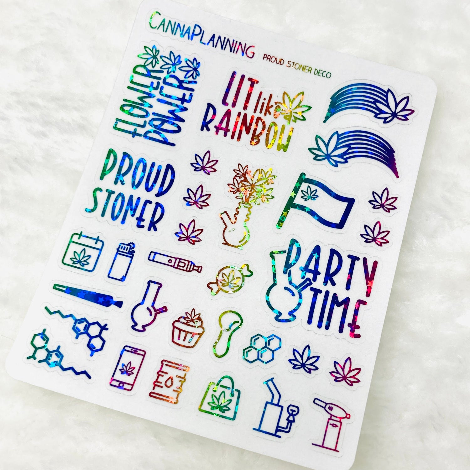 CLEAR FOILED Proud Stoner Rainbow Marijuana Deco and Lettering stickers *Retiring Product - final stock*