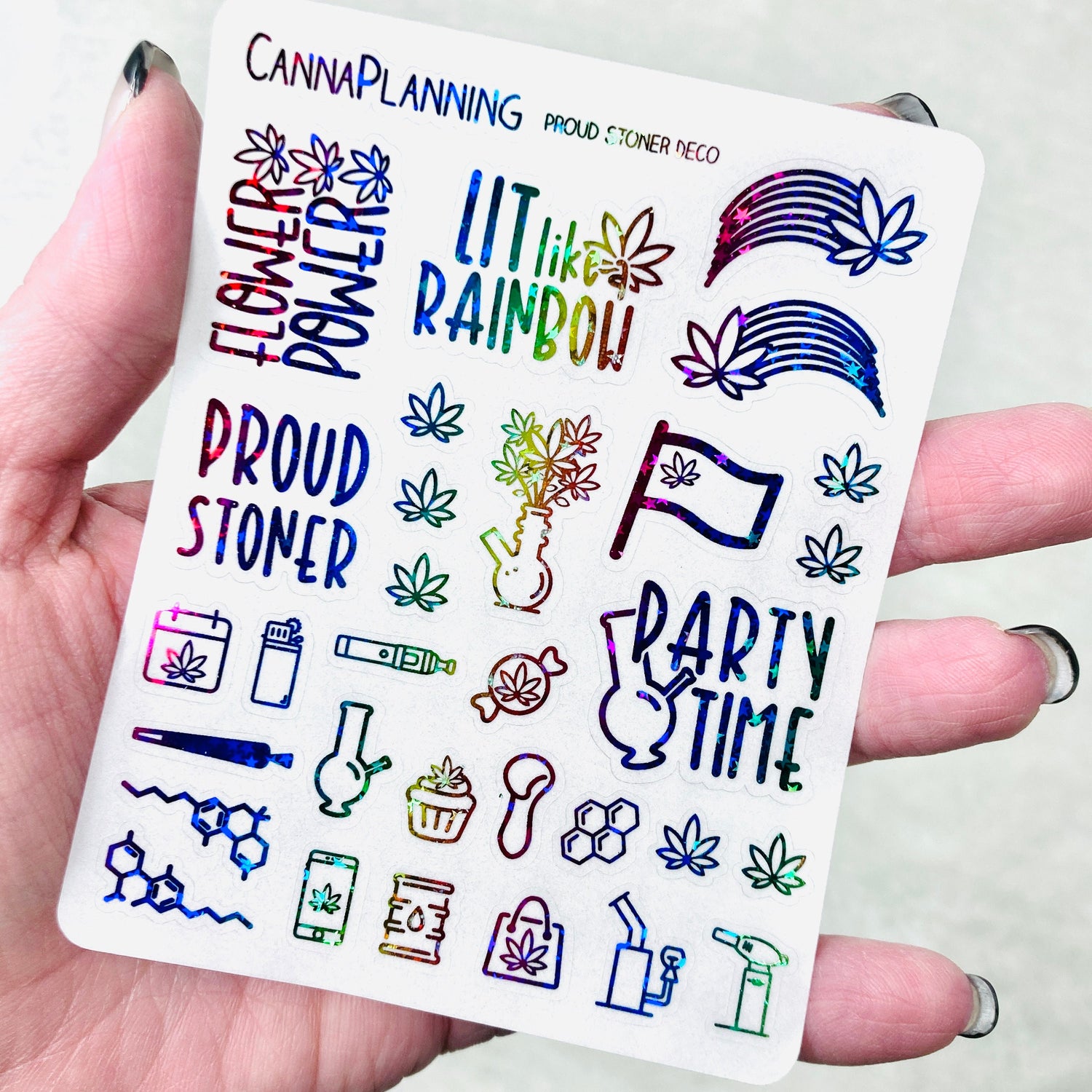 CLEAR FOILED Proud Stoner Rainbow Marijuana Deco and Lettering stickers *Retiring Product - final stock*