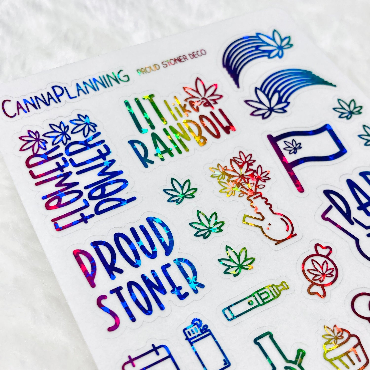 CLEAR FOILED Proud Stoner Rainbow Marijuana Deco and Lettering stickers *Retiring Product - final stock*