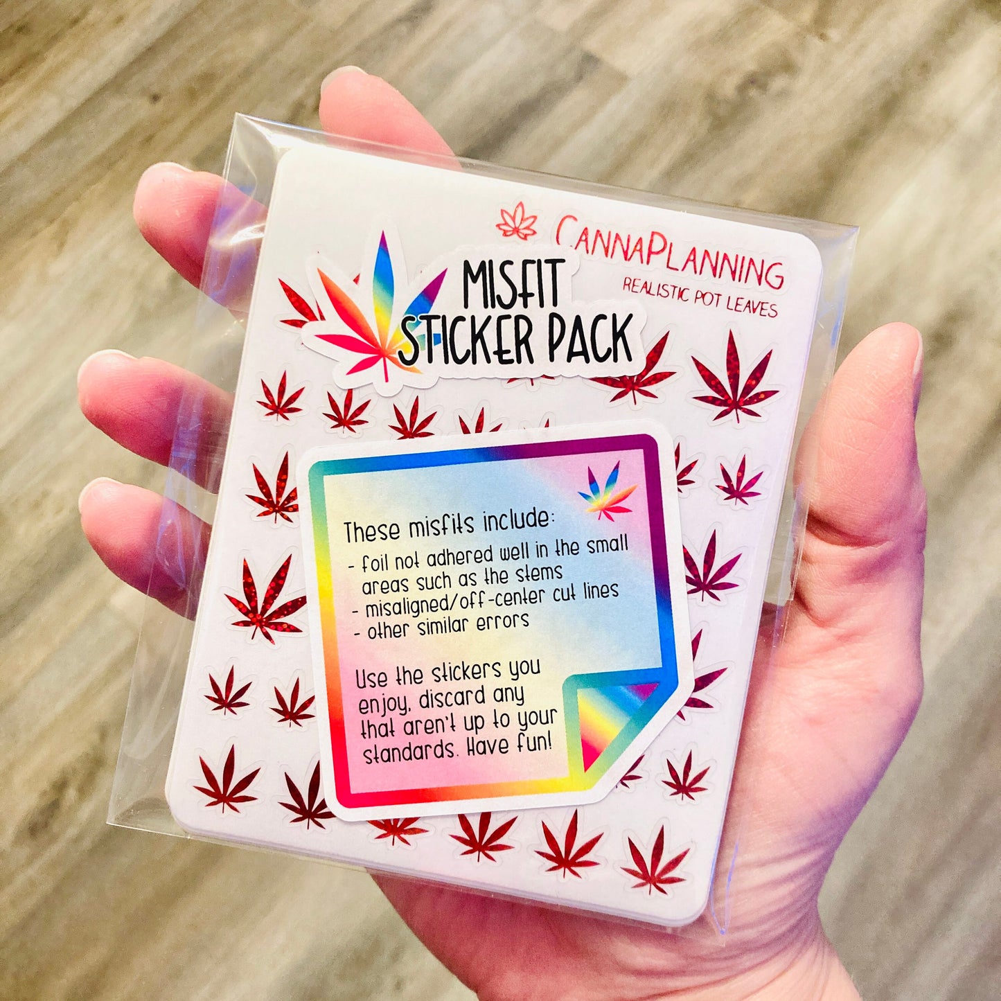 9-pack of MISFIT clear foiled Realistic-Style Pot Leaf Stickers (*previous misfit production run*) | Marijuana Cannabis Weed Planner sticker