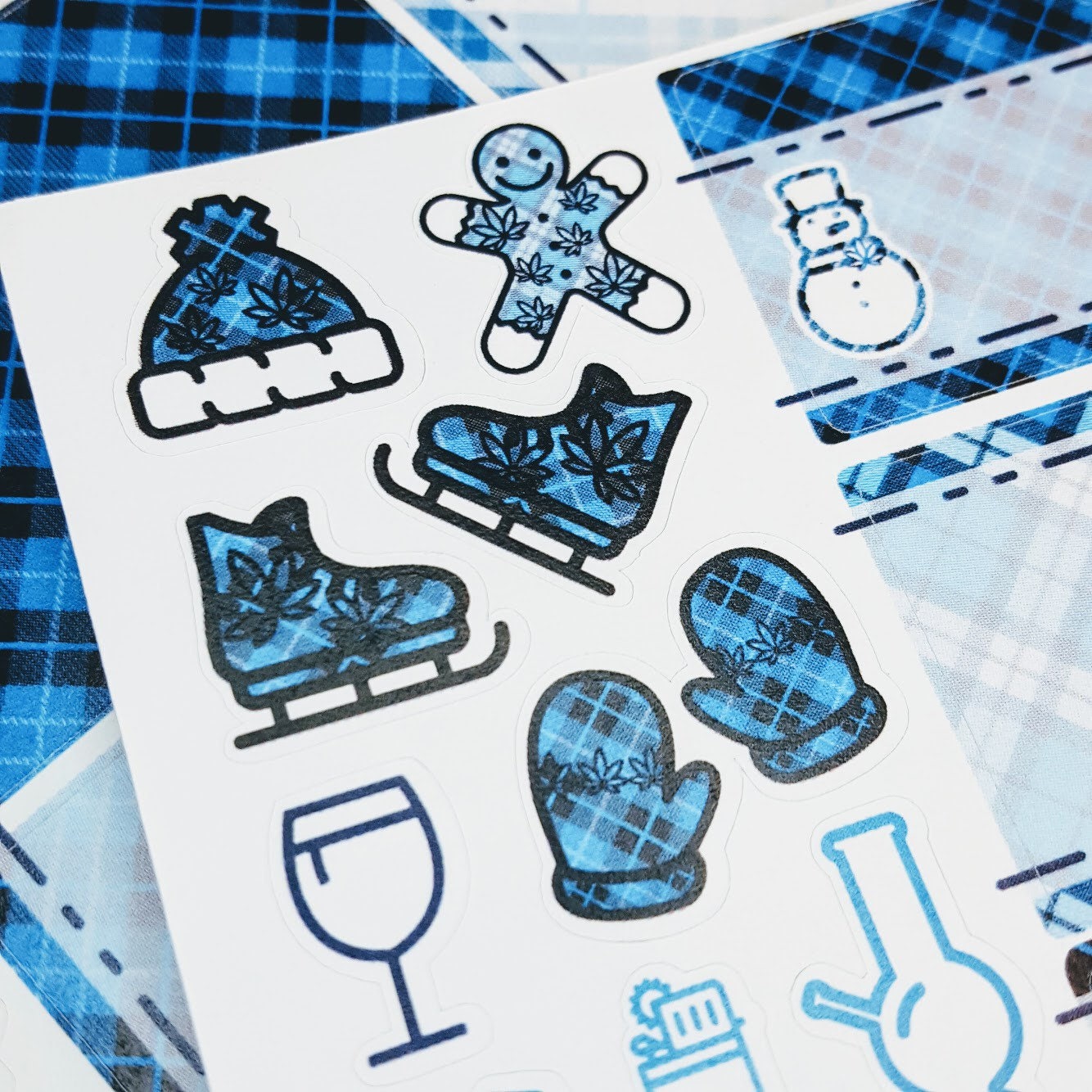 Ultimate Sticker Bundle: "Warm N Cozy" Blue Buffalo Plaid Marijuana Sticker Kit *Retiring Design*  (7052217286833)