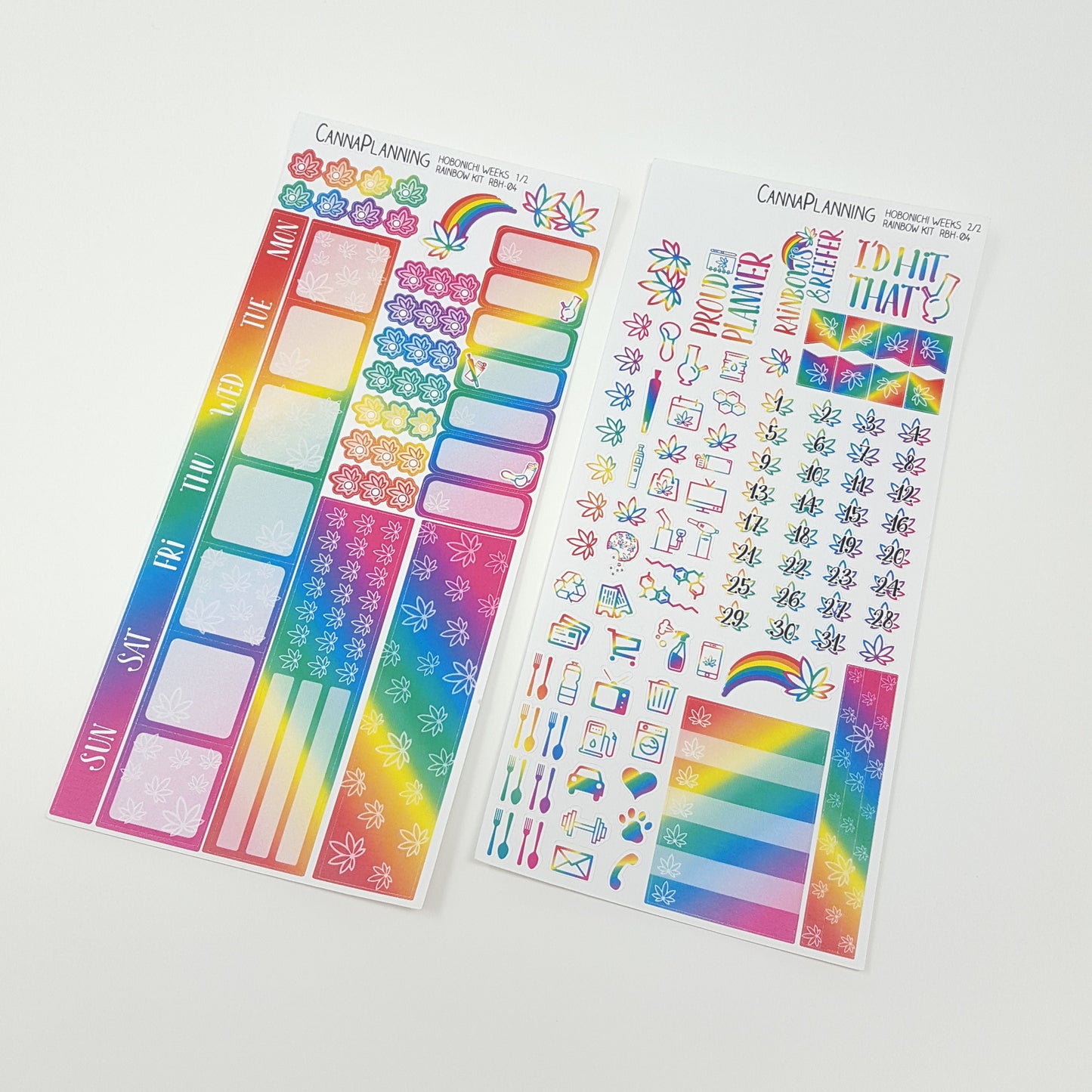 Hobonichi Weeks Marijuana Rainbow Pride Sticker Kit; Marijuana, 420 Art, Weed (4440696455267)