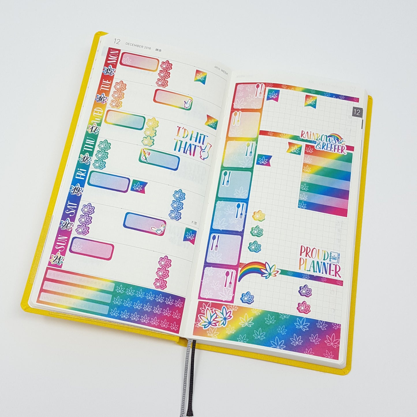 Hobonichi Weeks Marijuana Rainbow Pride Sticker Kit; Marijuana, 420 Art, Weed (4440696455267)