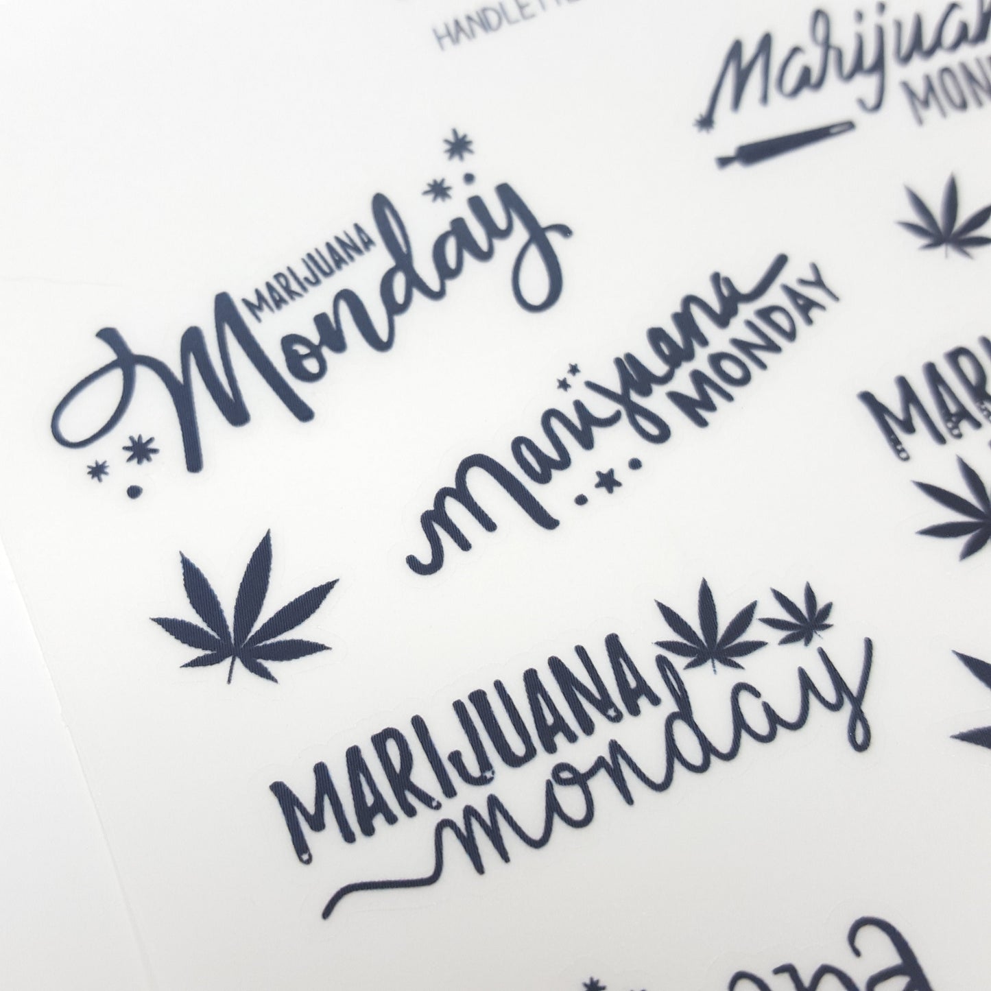 Clear "Marijuana Monday" Hand-Lettered stickers *Retiring Design - final stock* | Weed Cannabis Marijuana Stickers, 420 friendly stoner gift