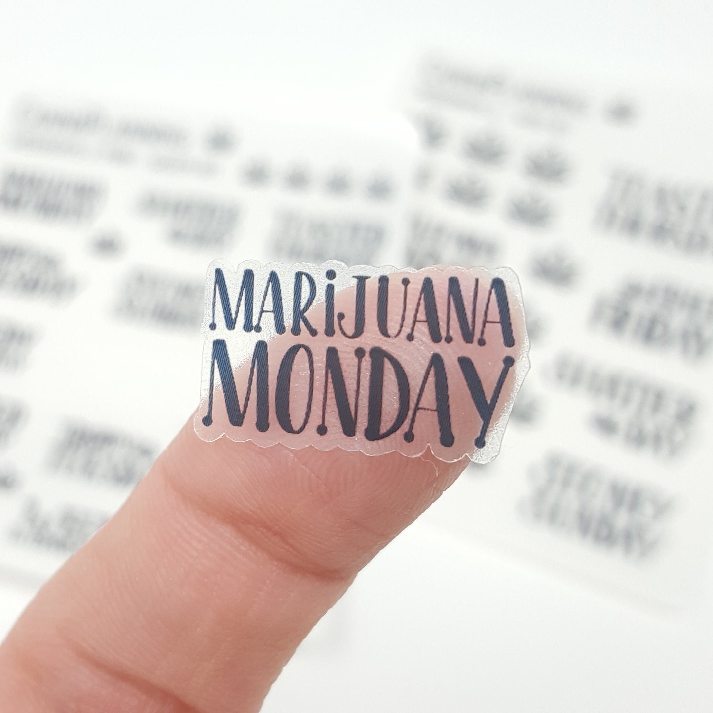 Clear WeedDays Style 2 Stickers *RETIRING DESIGN - final stock* | Day of the Week Stickers, Date Cover, Marijuana, Weed