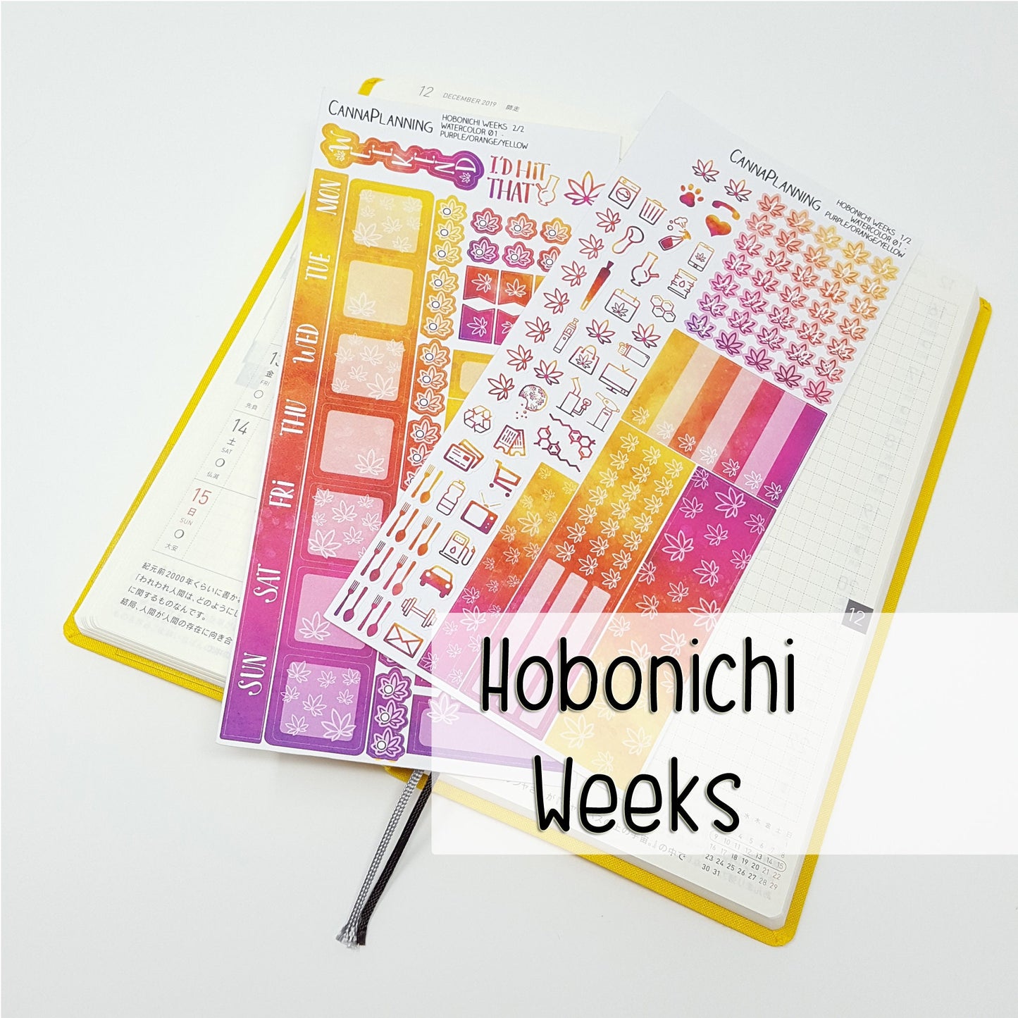 Purple, Orange & Yellow Watercolor Hobonichi Weeks Marijuana Sticker Kit *Retiring Design*  (4440694685795)