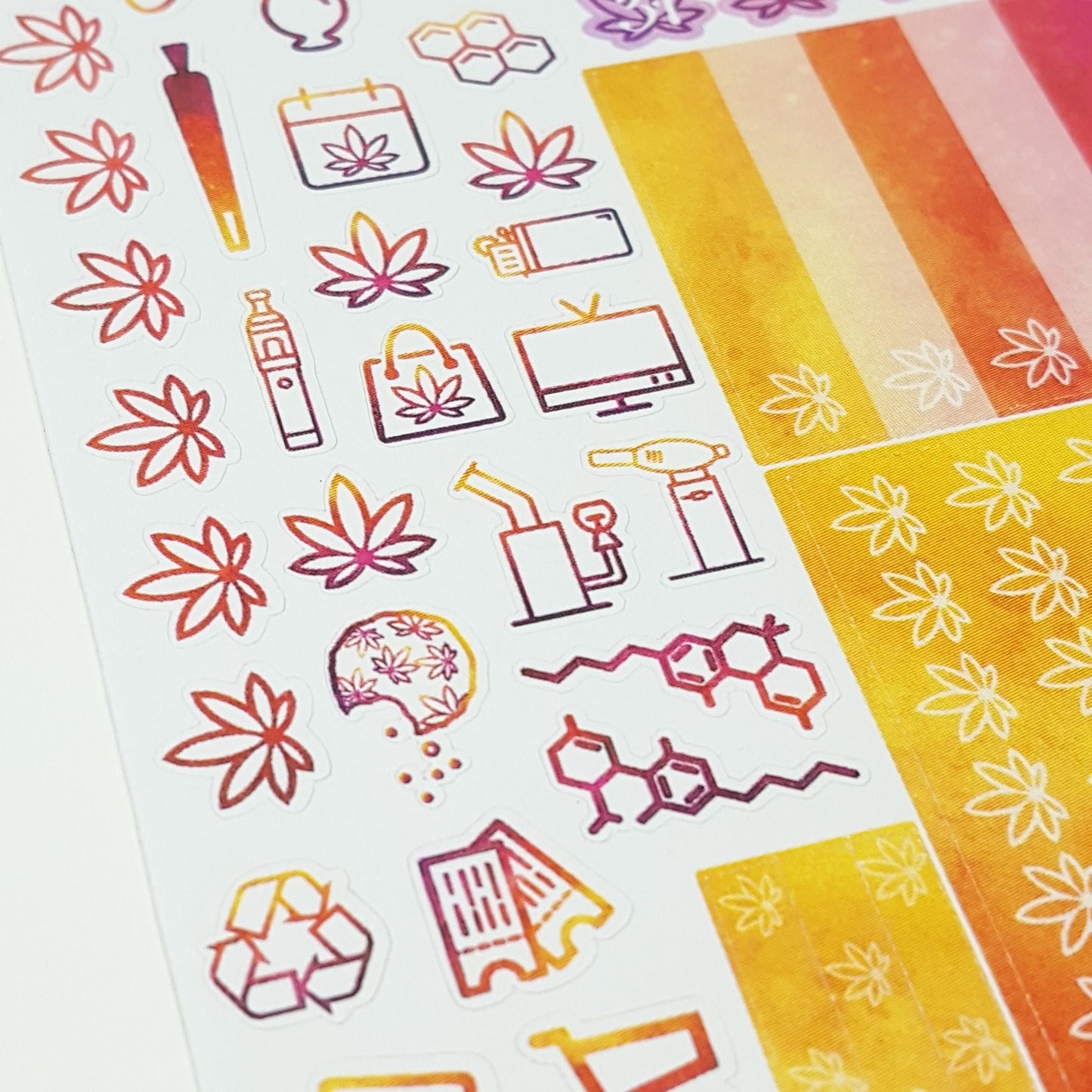 Purple, Orange & Yellow Watercolor Hobonichi Weeks Marijuana Sticker Kit *Retiring Design*  (4440694685795)