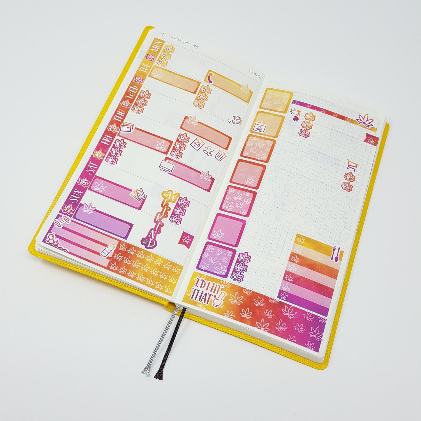 Purple, Orange & Yellow Watercolor Hobonichi Weeks Marijuana Sticker Kit *Retiring Design*  (4440694685795)