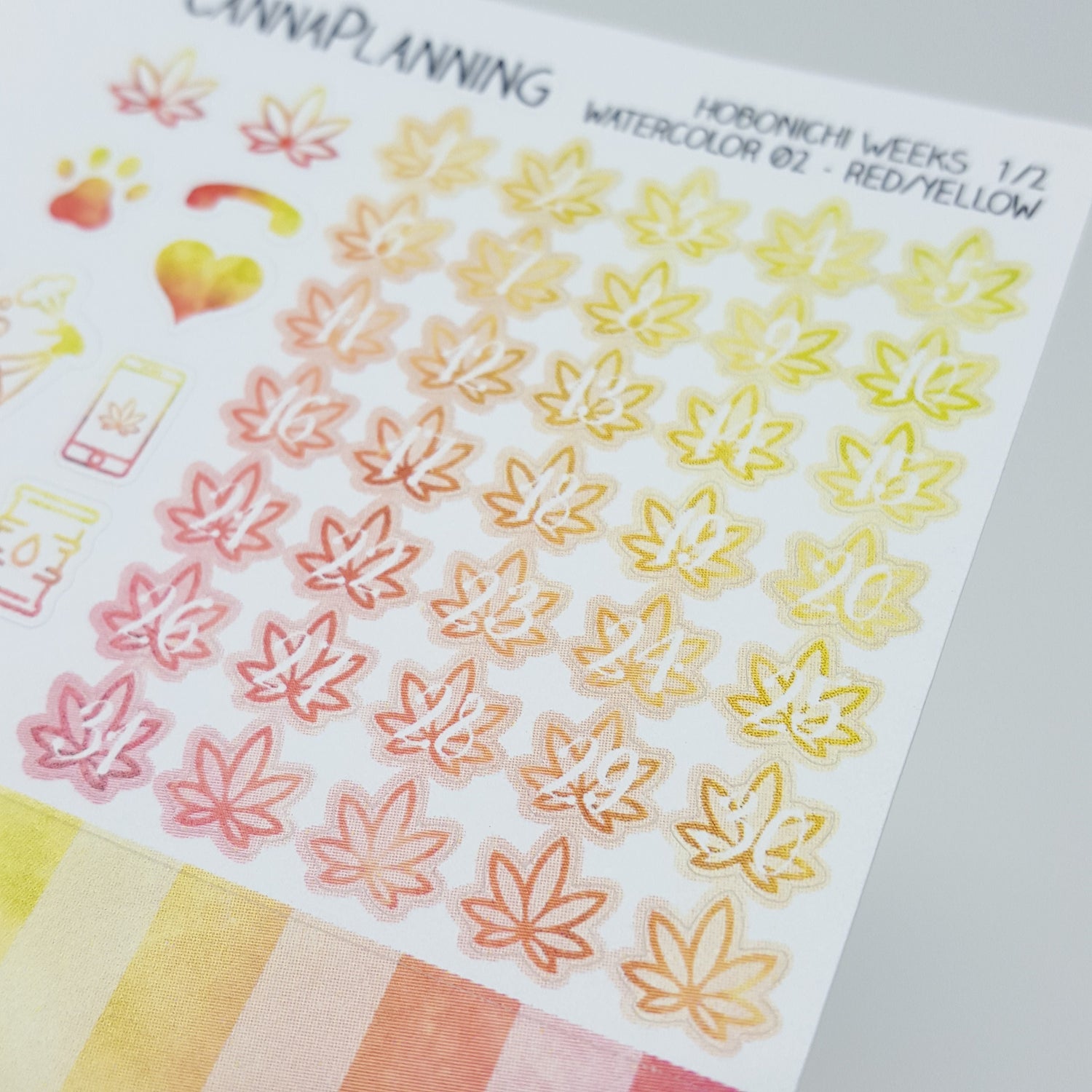 Red, Orange, & Yellow Watercolor Hobonichi Weeks Marijuana Sticker Kit *Retiring Design*  (7003851554993)
