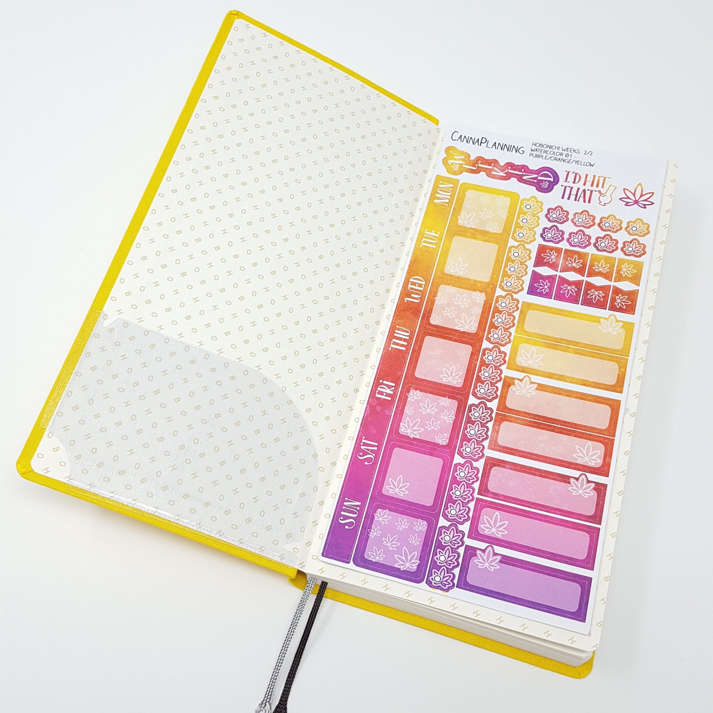 Purple, Orange & Yellow Watercolor Hobonichi Weeks Marijuana Sticker Kit *Retiring Design*  (4440694685795)