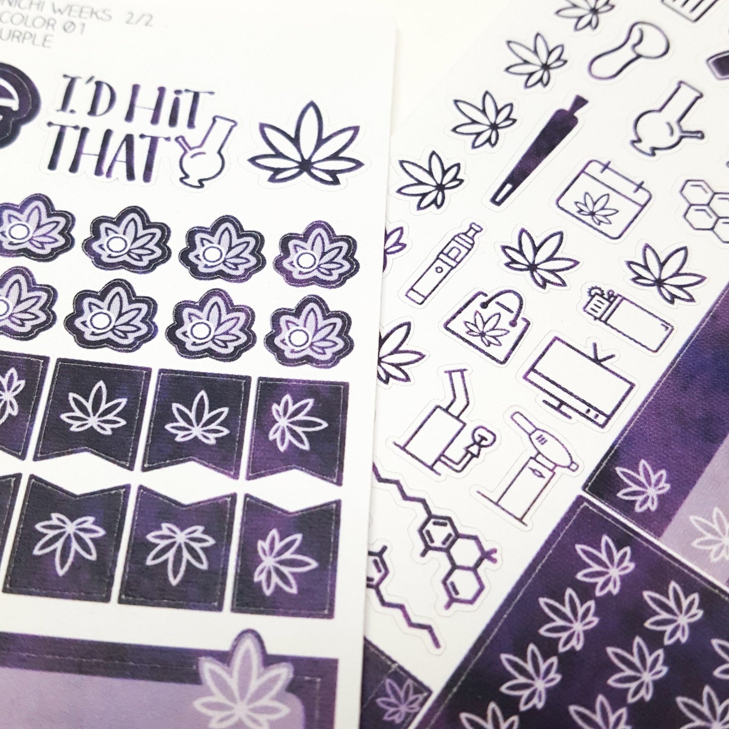 Dark Purple Watercolor Hobonichi Weeks Marijuana Sticker Kit *Retiring Design*  (4440696553571)