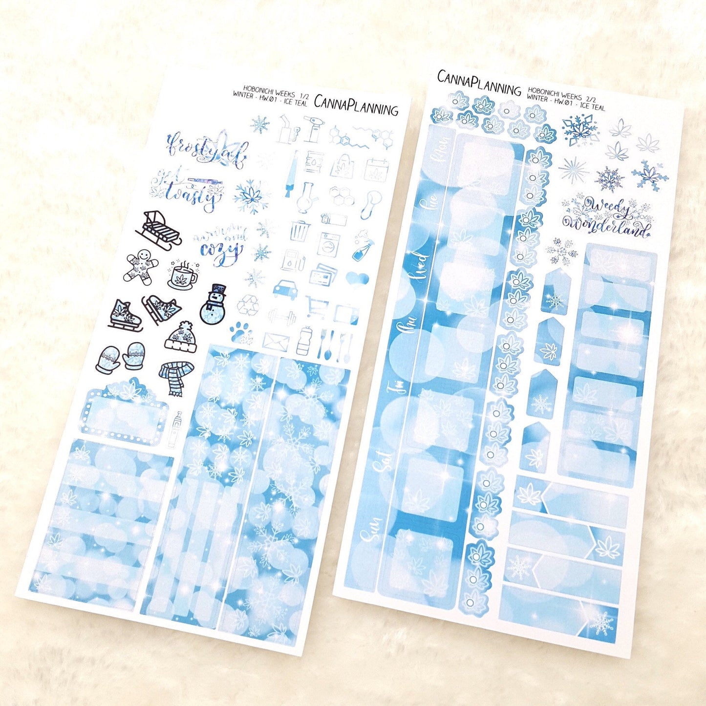 Ice Teal "Warm N Cozy" Marijuana winter Hobonichi Sticker Kit *Retiring Design* (4440692064355)