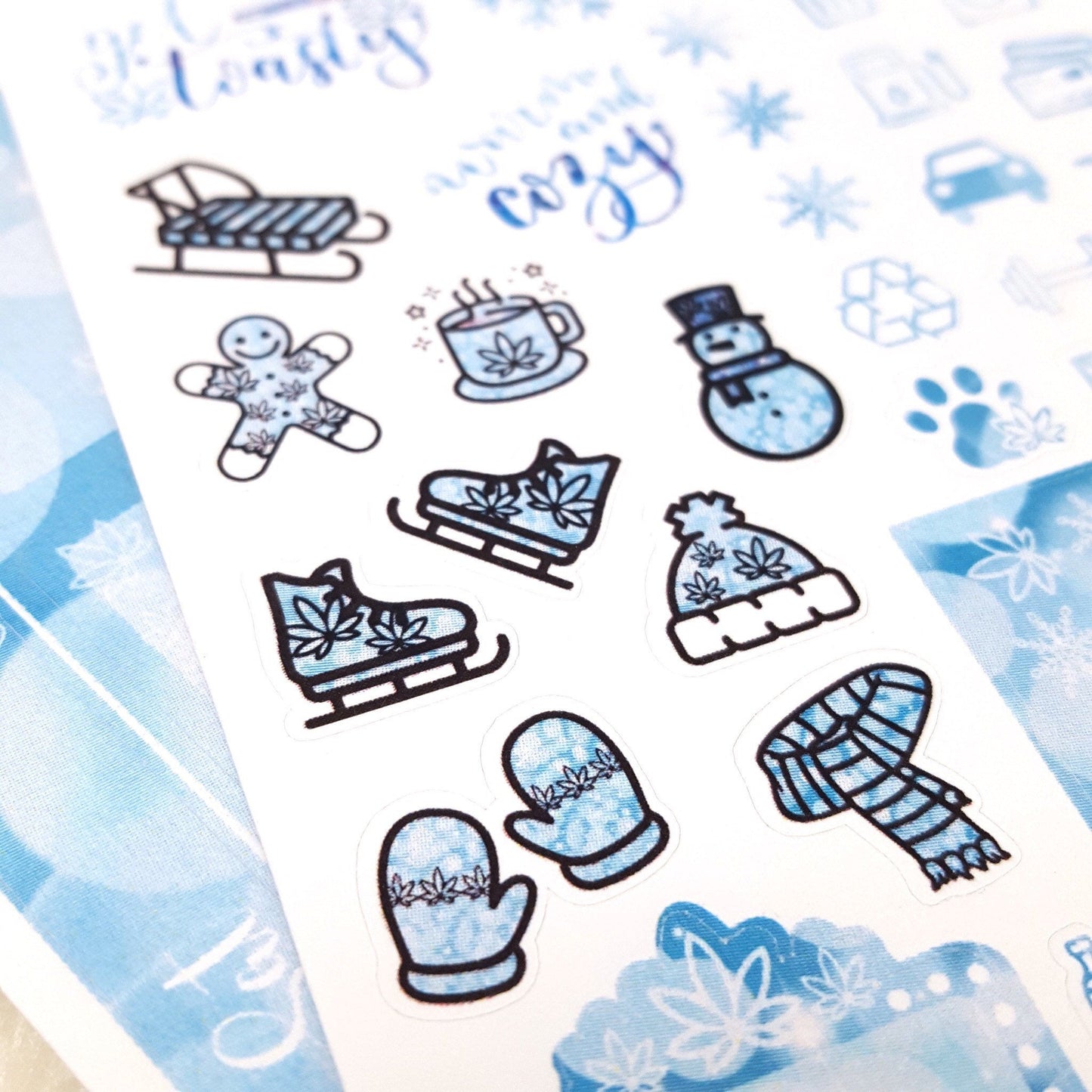 Ice Teal "Warm N Cozy" Marijuana winter Hobonichi Sticker Kit *Retiring Design* (4440692064355)