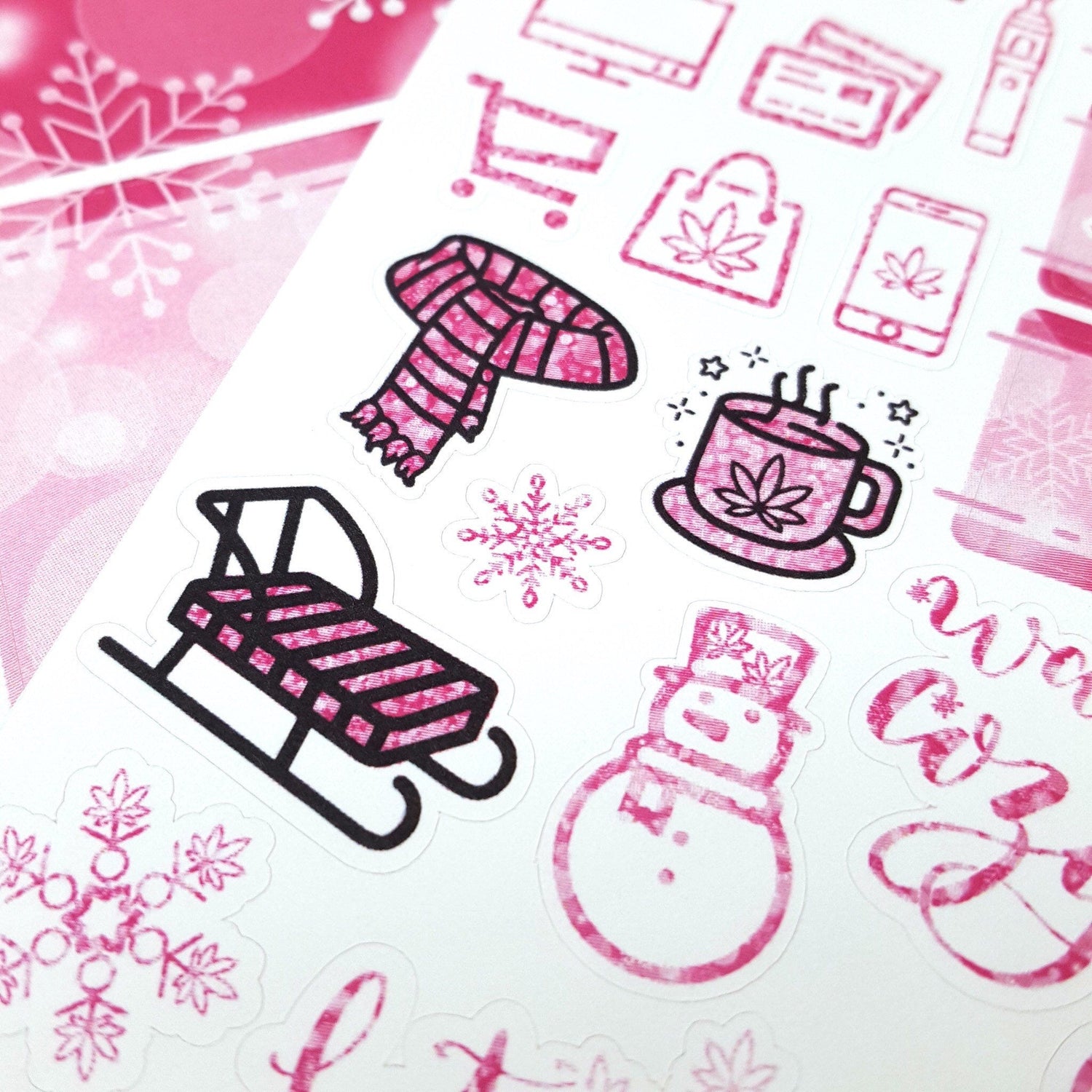 Ice Pink "Warm n Cozy" Marijuana Winter Sticker Kit *Retiring Design* (4440699175011)