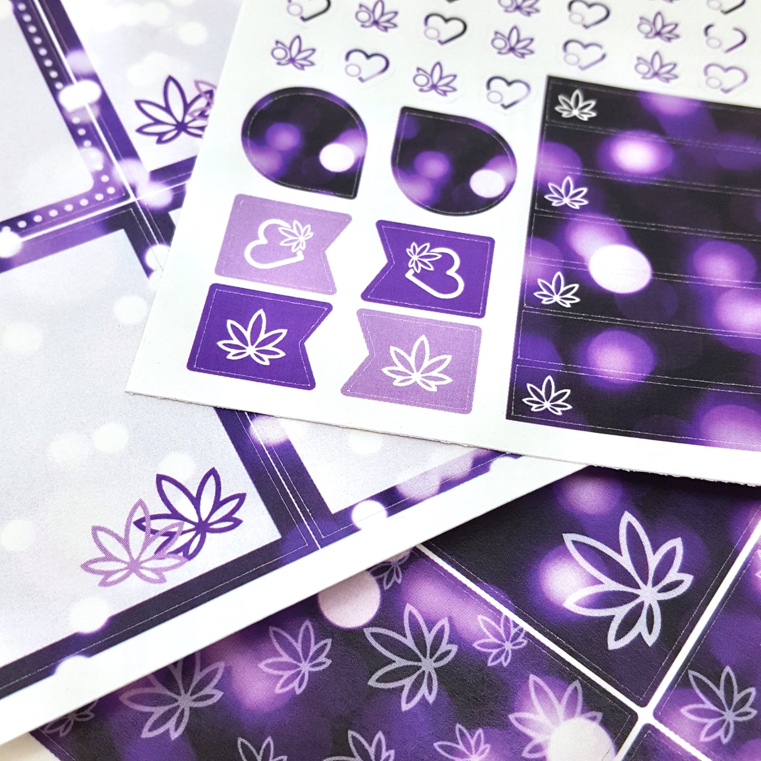 Date Night VERTICAL Marijuana sticker Kit - BOKEH PURPLE - *Retiring Design - final stock* | 420 Friendly Weekly Cannabis planner stickers
