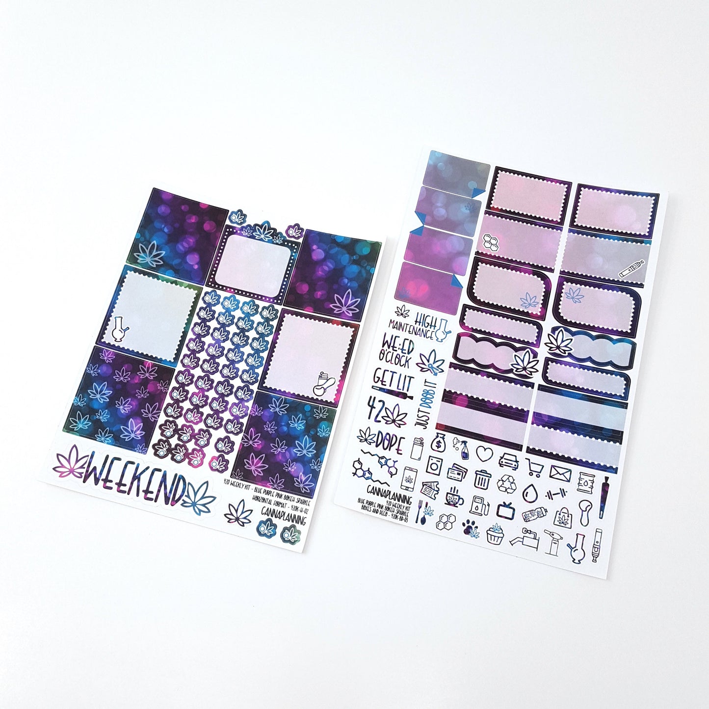 420 Weekly Sticker Kit - HORIZONTAL - Blue Purple Pink Bokeh Sparkle  (4498051301475)