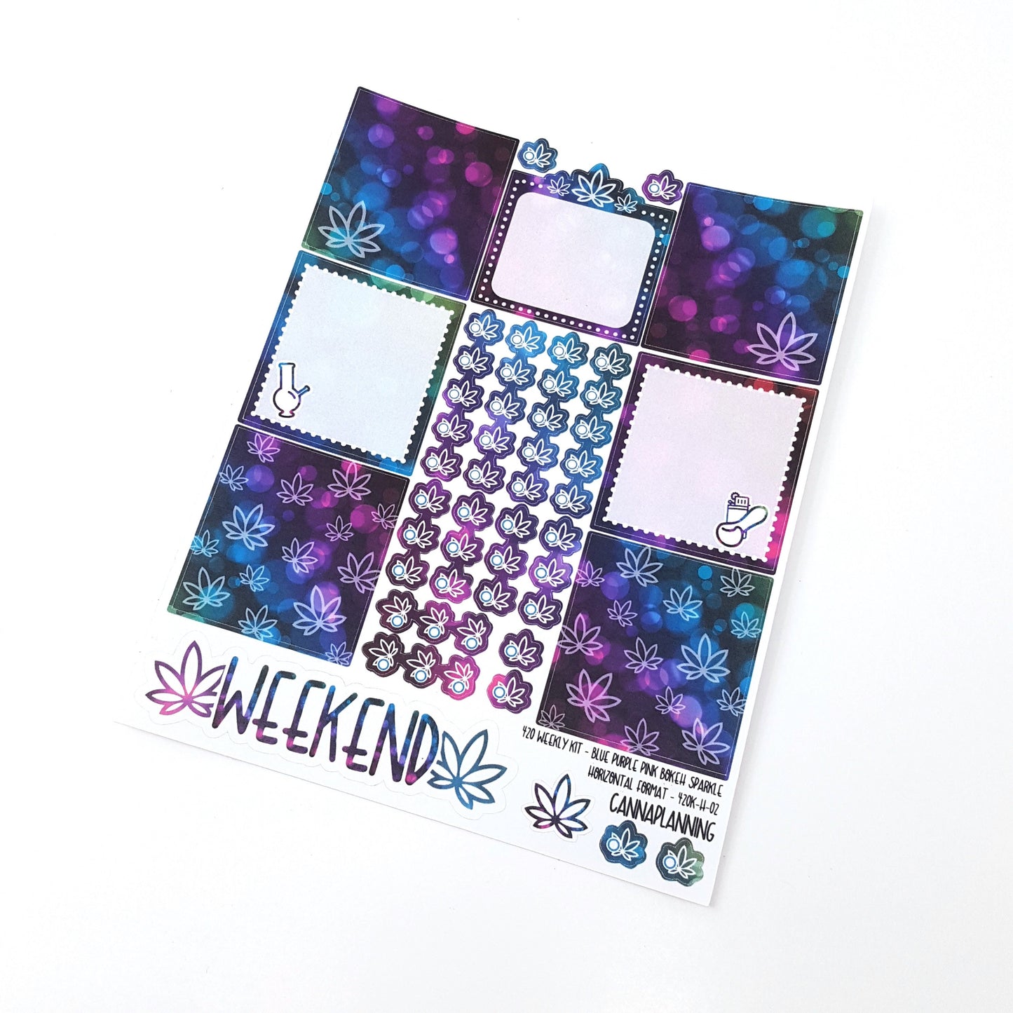 420 Weekly Sticker Kit - HORIZONTAL - Blue Purple Pink Bokeh Sparkle  (4498051301475)