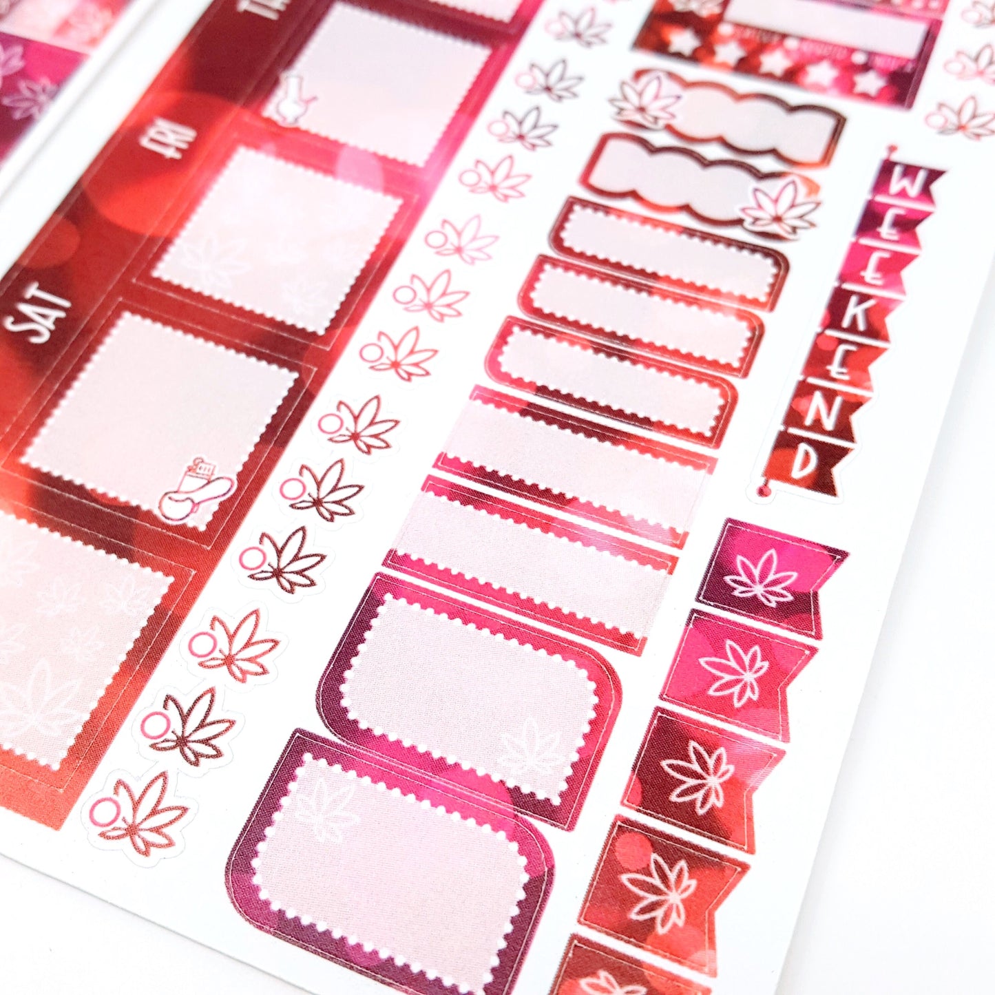 420 Hobonichi Weeks Weekly Marijuana Sticker Kit - PINK ORANGE Bokeh Sparkle (Retiring Design) 