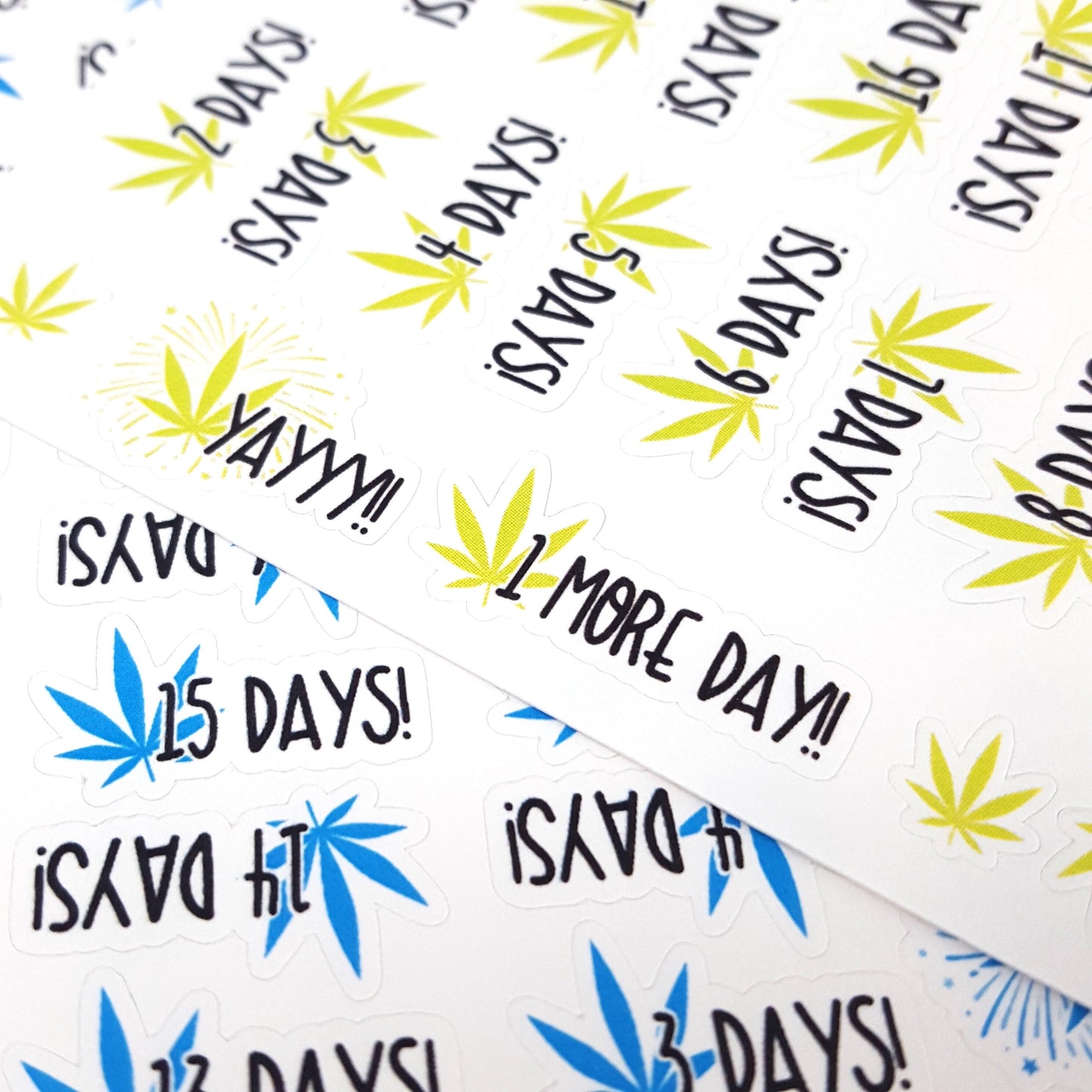 Marijuana Pot Leaf Countdown stickers - 31-day countdown with YAY finish sticker *Retiring Design - final stock* | birthday special events