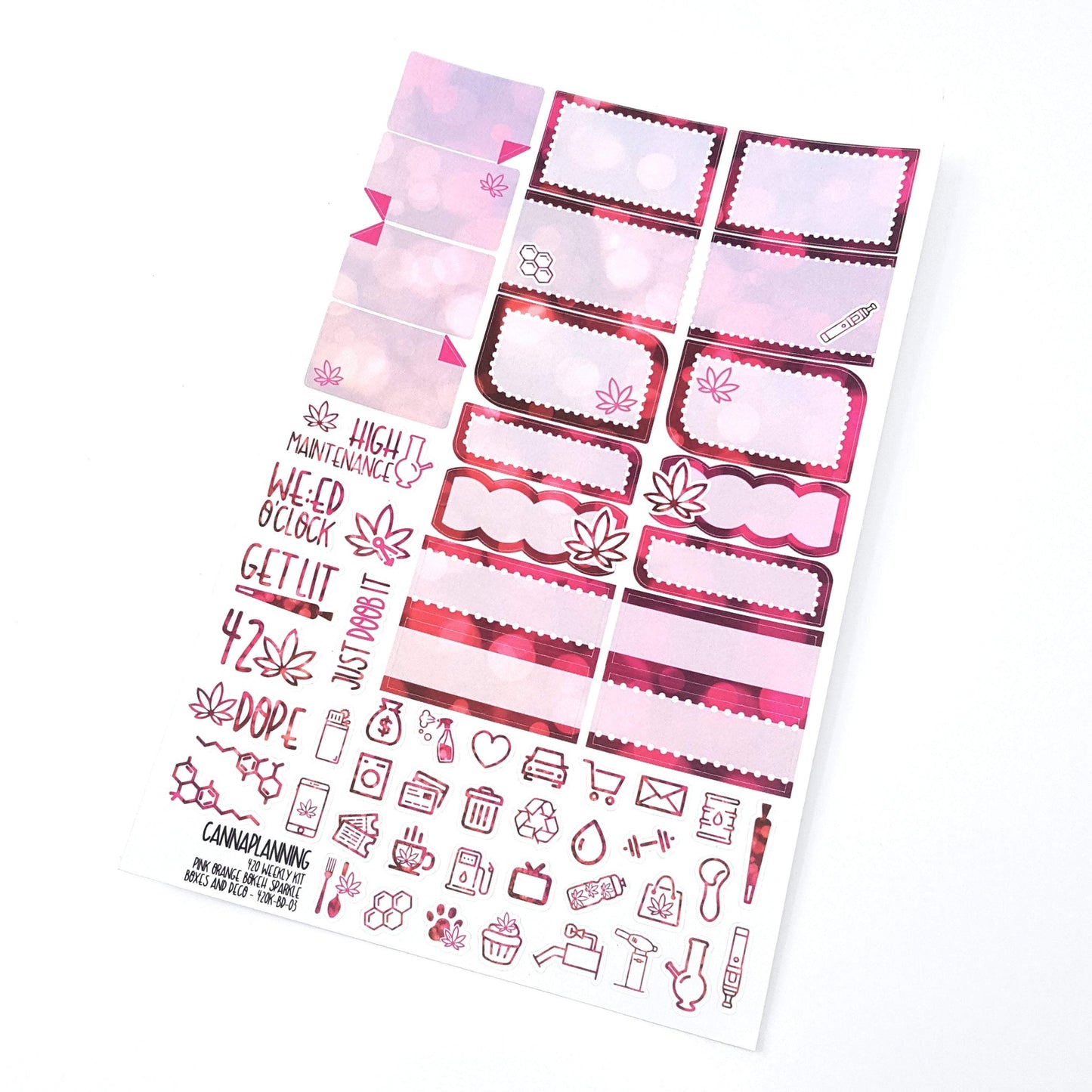 420 Weekly Sticker Kit - VERTICAL - Pink Orange Bokeh Sparkle  (4498051661923)