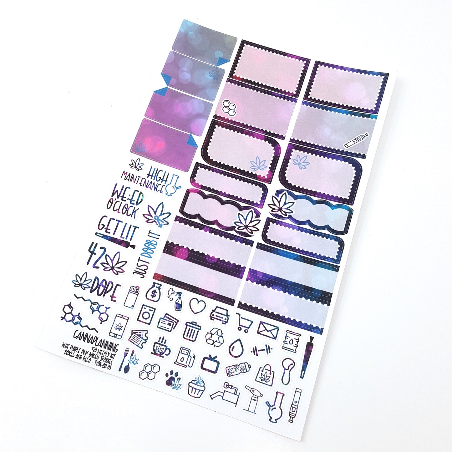 420 Weekly Sticker Kit - HORIZONTAL - Blue Purple Pink Bokeh Sparkle  (4498051301475)