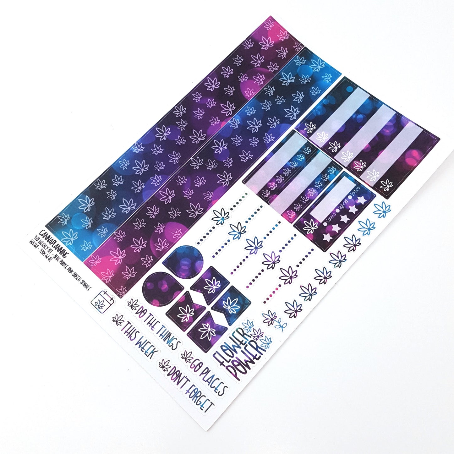420 Weekly Sticker Kit - HORIZONTAL - Blue Purple Pink Bokeh Sparkle  (4498051301475)