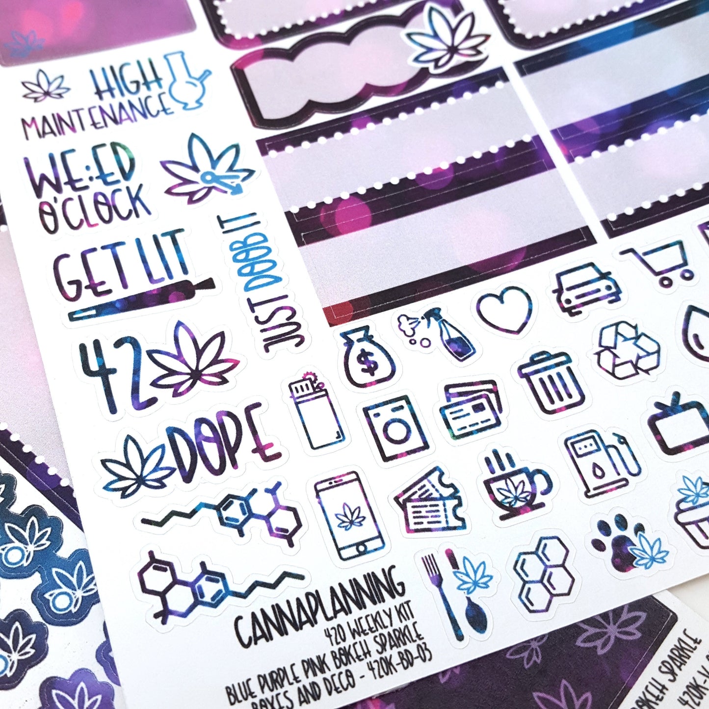 420 Weekly Sticker Kit - HORIZONTAL - Blue Purple Pink Bokeh Sparkle  (4498051301475)