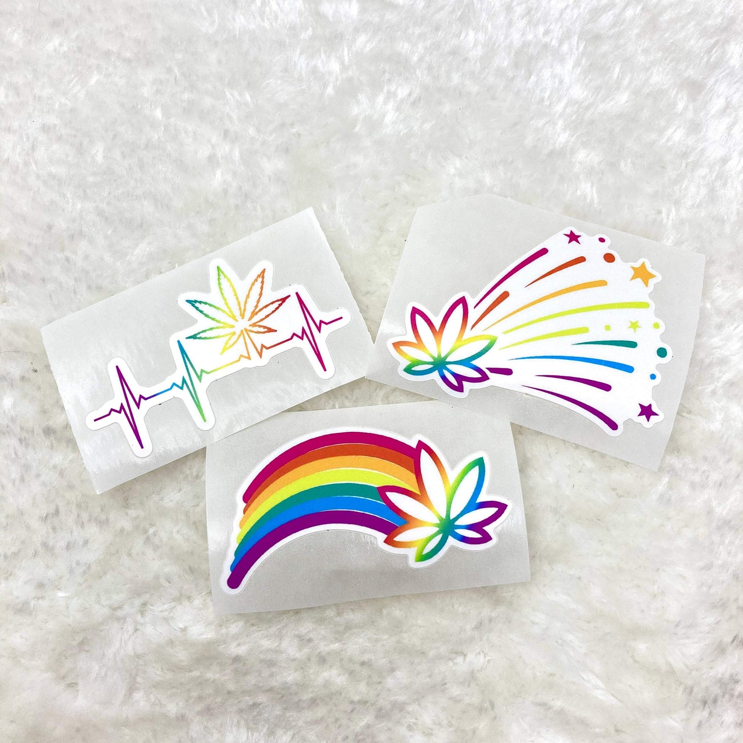 Cannabis rainbow firework and heartbeat vinyl die cuts  (trio or singles; weatherproof, dishwasher safe)  (4665394757731)