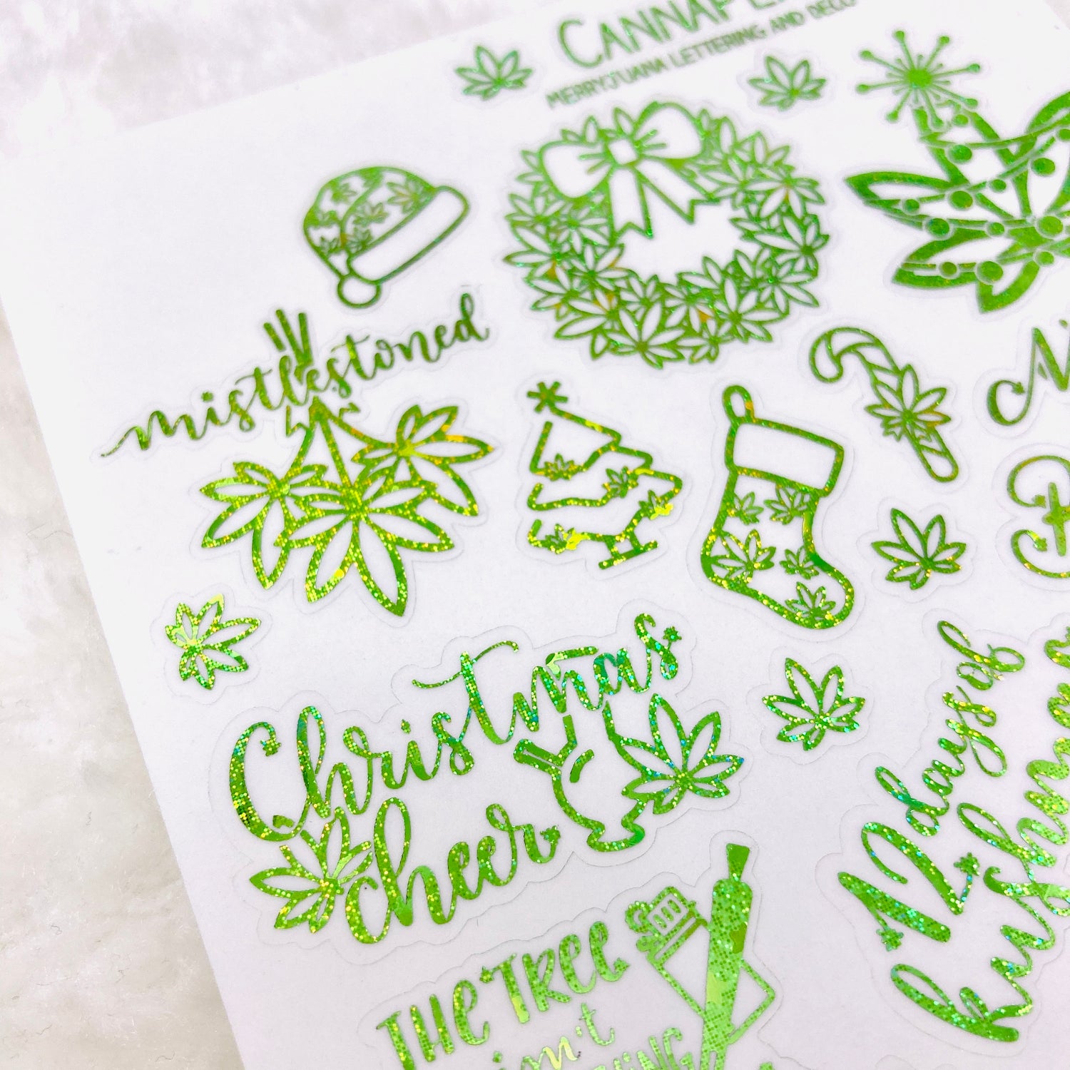 CLEAR FOILED Merryjuana Christmas Deco and Hand-lettered stickers | kushmas winter stickers holiday winter christmas Dankmas stickers (6012255174833)