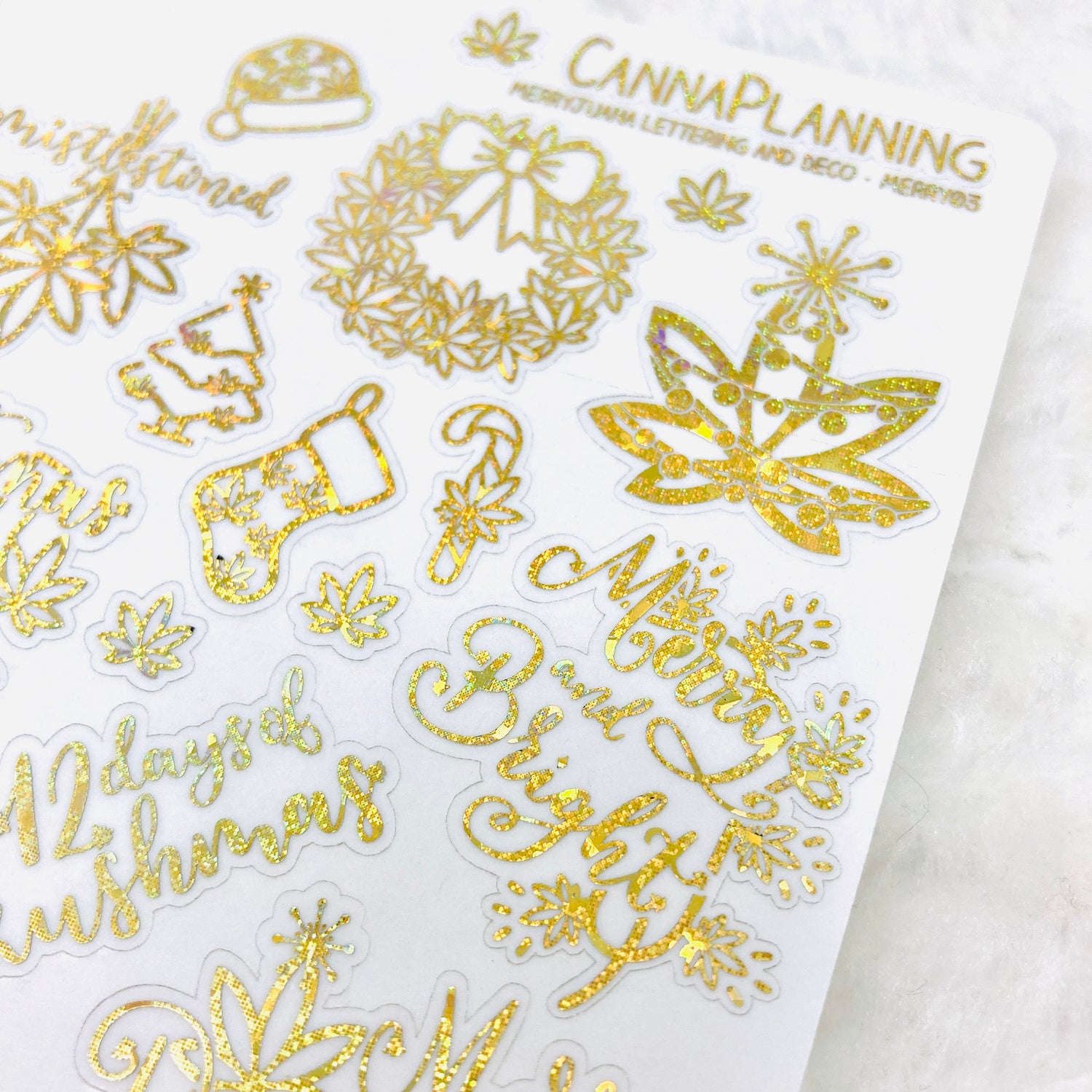 CLEAR FOILED Merryjuana Christmas Deco and Hand-lettered stickers | kushmas winter stickers holiday winter christmas Dankmas stickers (6012255174833)