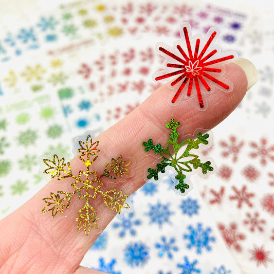 CLEAR FOILED Marijuana Snowflake Stickers