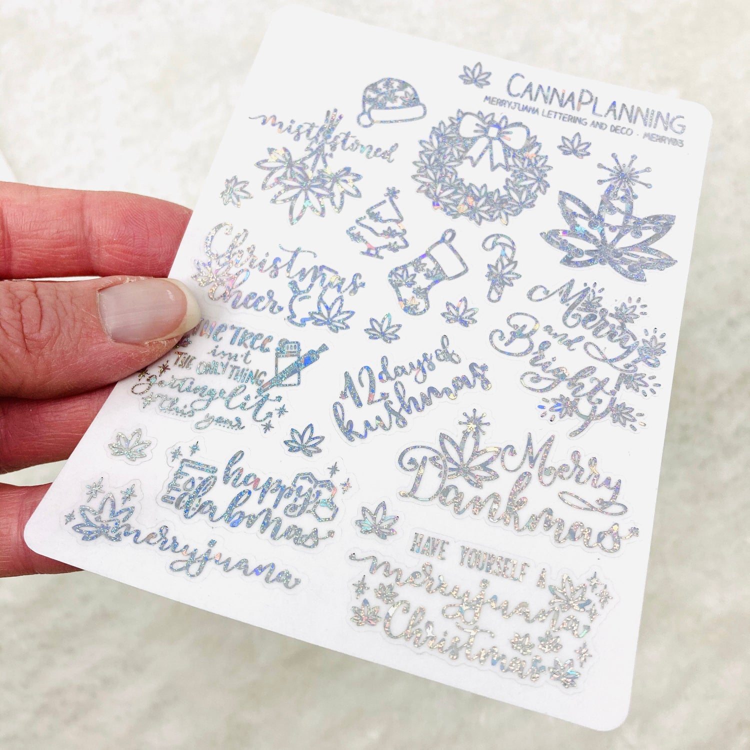 CLEAR FOILED Merryjuana Christmas Deco and Hand-lettered stickers | kushmas winter stickers holiday winter christmas Dankmas stickers (6012255174833)