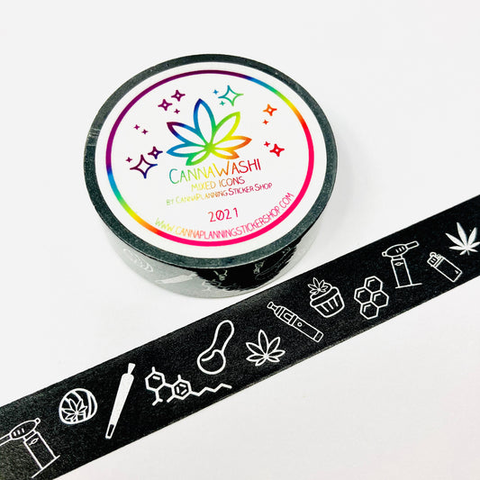Black and silver marijuana washi tape (1 roll) | cannabis washi, weed tape, bong washi, edibles washi, 420 washi, weed packaging (6245942395057)
