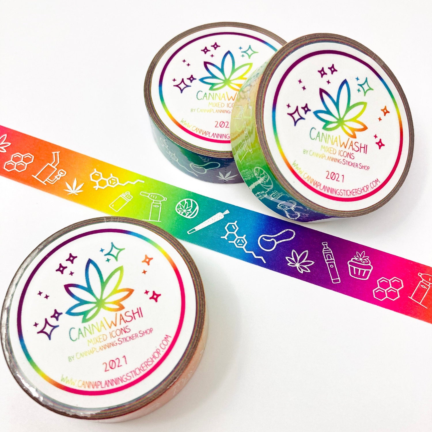 Rainbow Cannabis Foiled washi tape (1 roll) | marijuana washi, weed icon tape, cannabis decoration, bong washi, hemp washi, thc washi (6245944557745)
