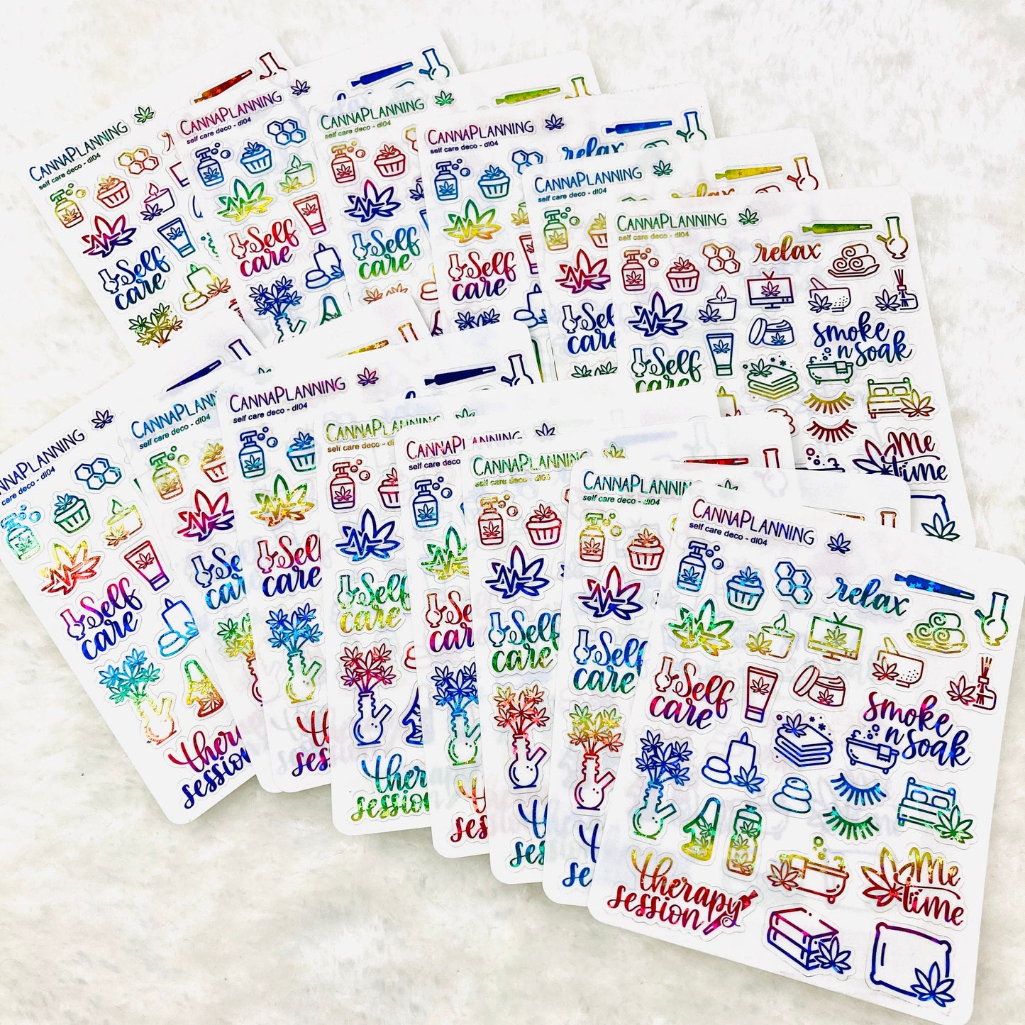 CLEAR FOILED Self Care Marijuana Stickers 