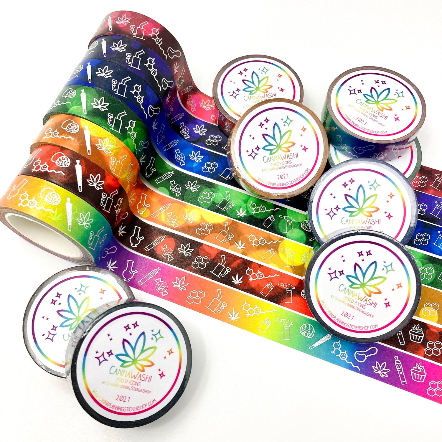 7-piece rainbow marijuana washi tape collection | cannabis washi, weed tape, bong washi, edibles washi, hemp washi, 420 washi (6245940887729)