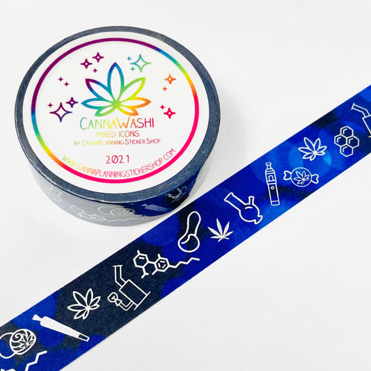 Blue and Black Weed Foiled washi tape (1 roll) | marijuana washi, 420 washi, cannabis washi, stoner washi, cbd and thc washi tape (6245943443633)