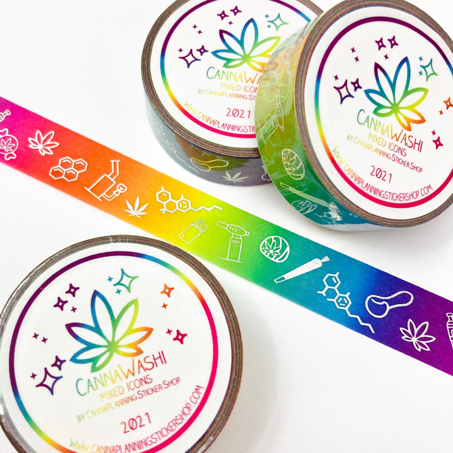 Pair (2 rolls) black and rainbow marijuana washi tape collection | weed washi, weed tape, bong washi, edibles washi, hemp washi, 420 washi (6245940199601)