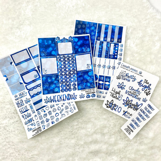 420 Weekly Sticker Kit - VERTICAL AND HORIZONTAL - Blue Bokeh Sparkle | weed and cannabis planner sticker kit and scrapbook accessories (6596138238129)