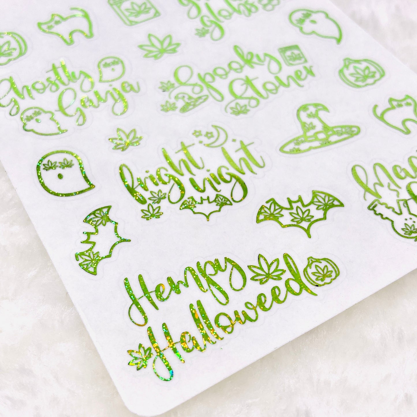 CLEAR FOILED Spooky Stoner Marijuana Halloween stickers 