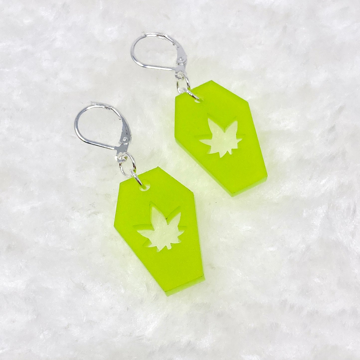 Pot Leaf Coffin Acrylic Earrings  (6924337447089)