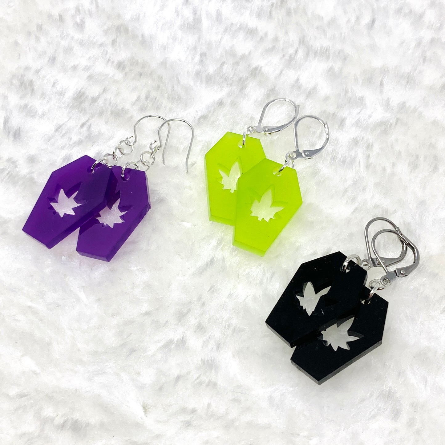 Pot Leaf Coffin Acrylic Earrings  (6924337447089)