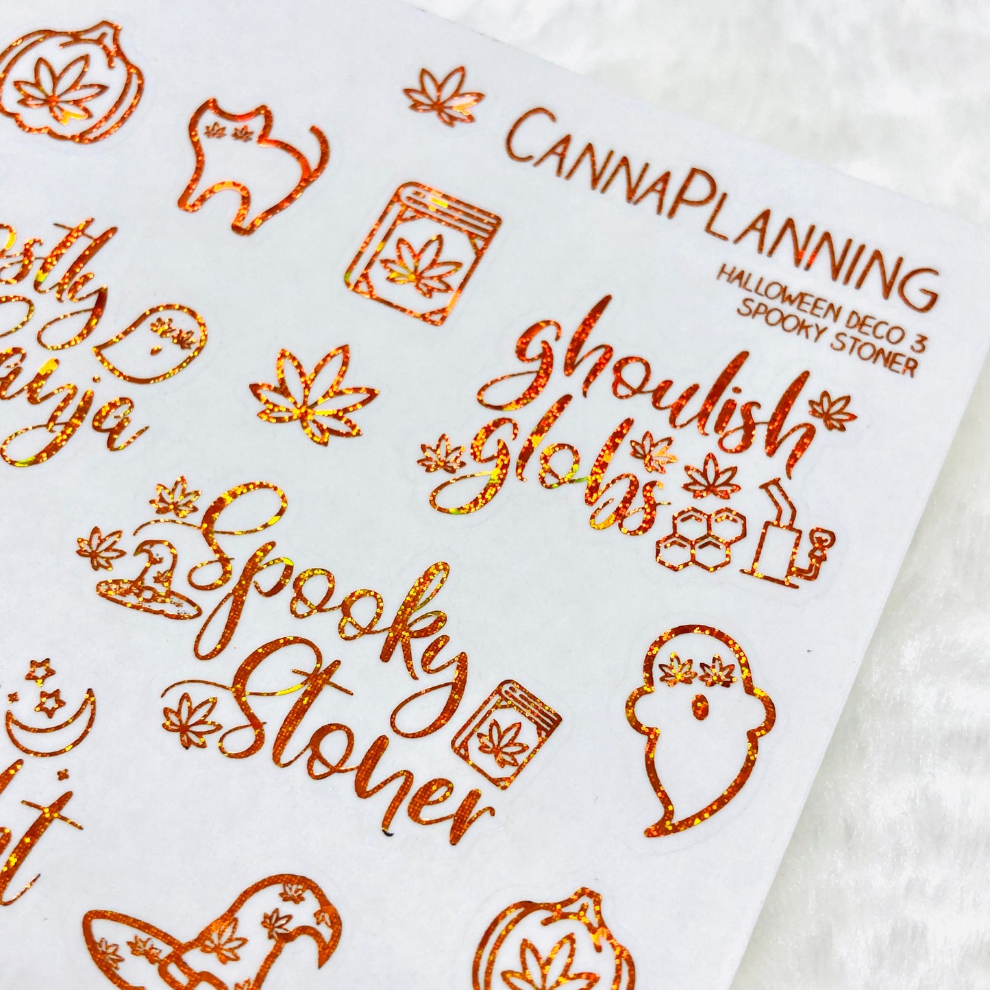 CLEAR FOILED Spooky Stoner Marijuana Halloween stickers 