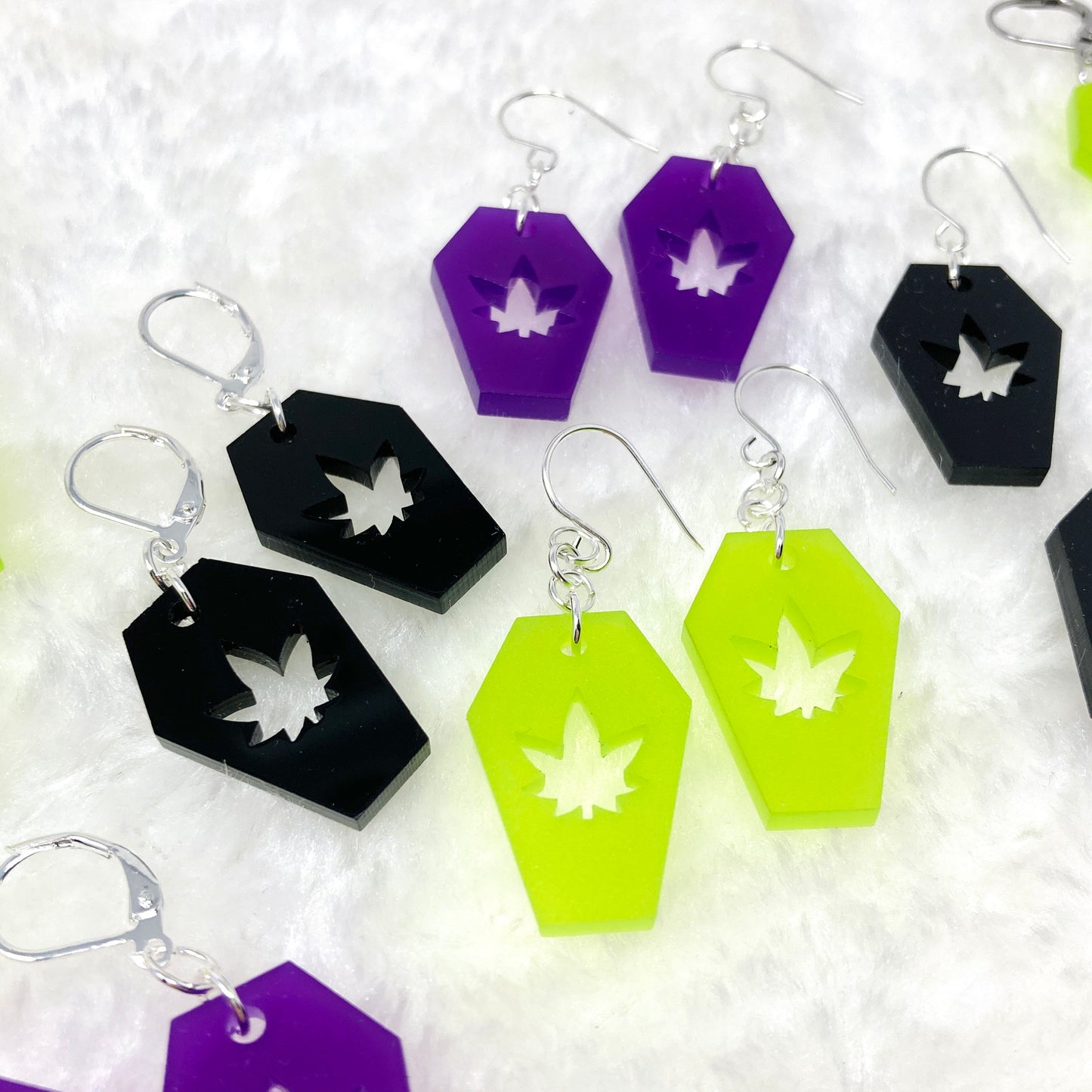 Pot Leaf Coffin Acrylic Earrings  (6924337447089)