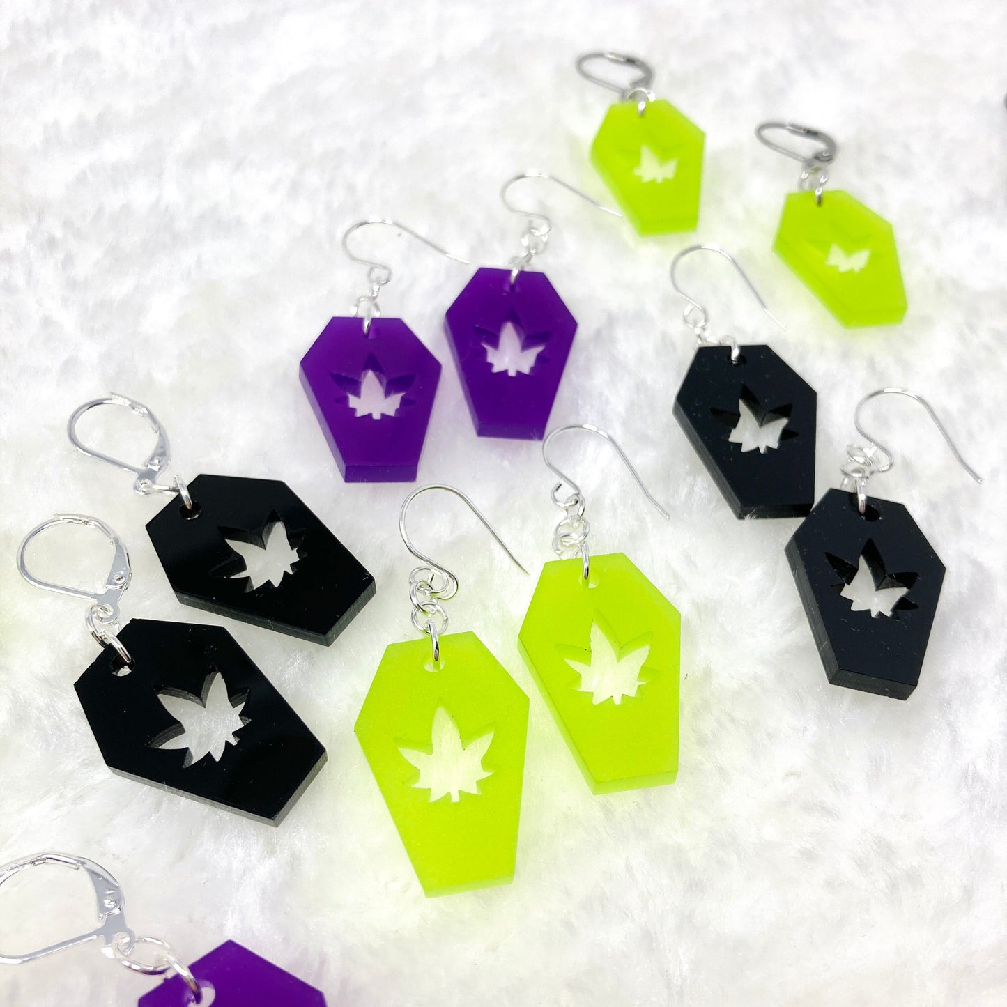 Pot Leaf Coffin Acrylic Earrings  (6924337447089)