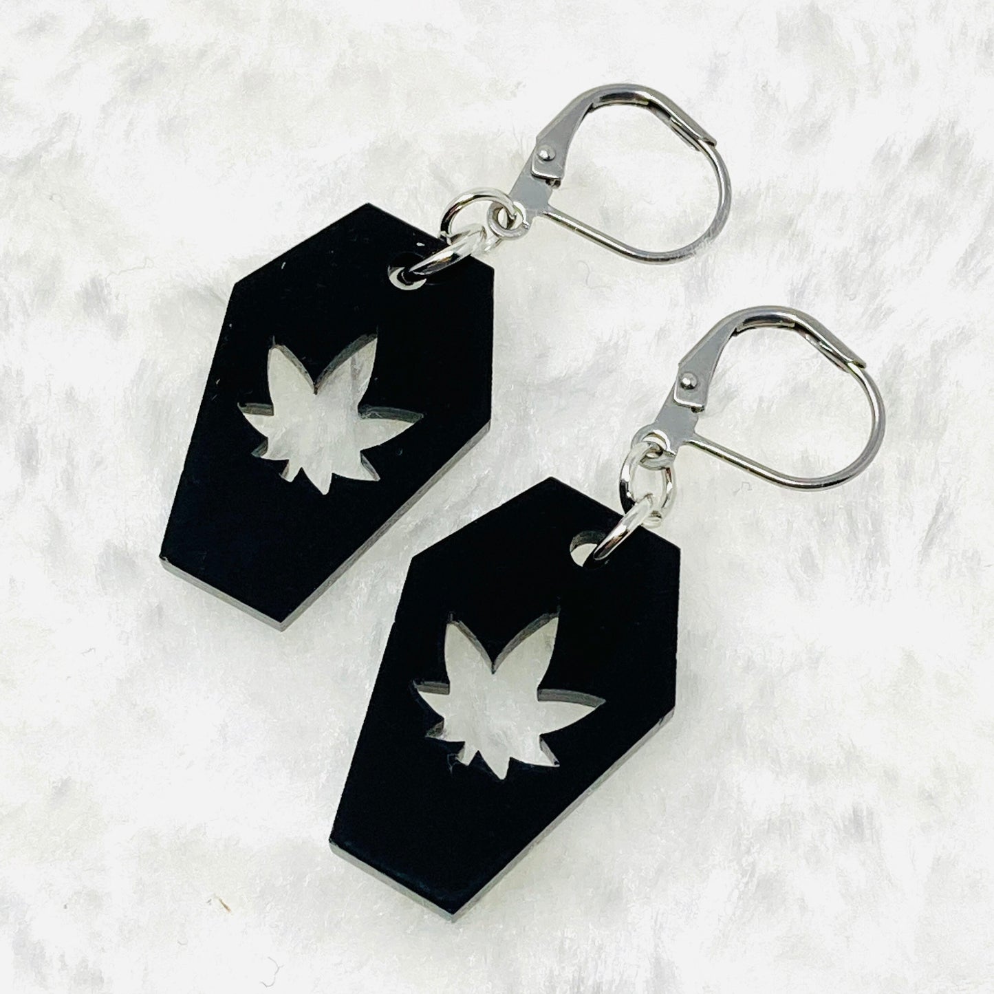 Pot Leaf Coffin Acrylic Earrings  (6924337447089)