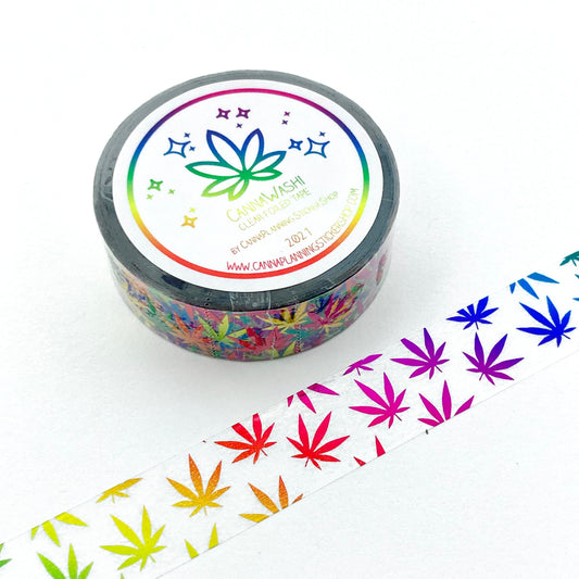 15mm Rainbow Foil Marijuana Washi Clear Tape - realistic leaves  (7042234122417)