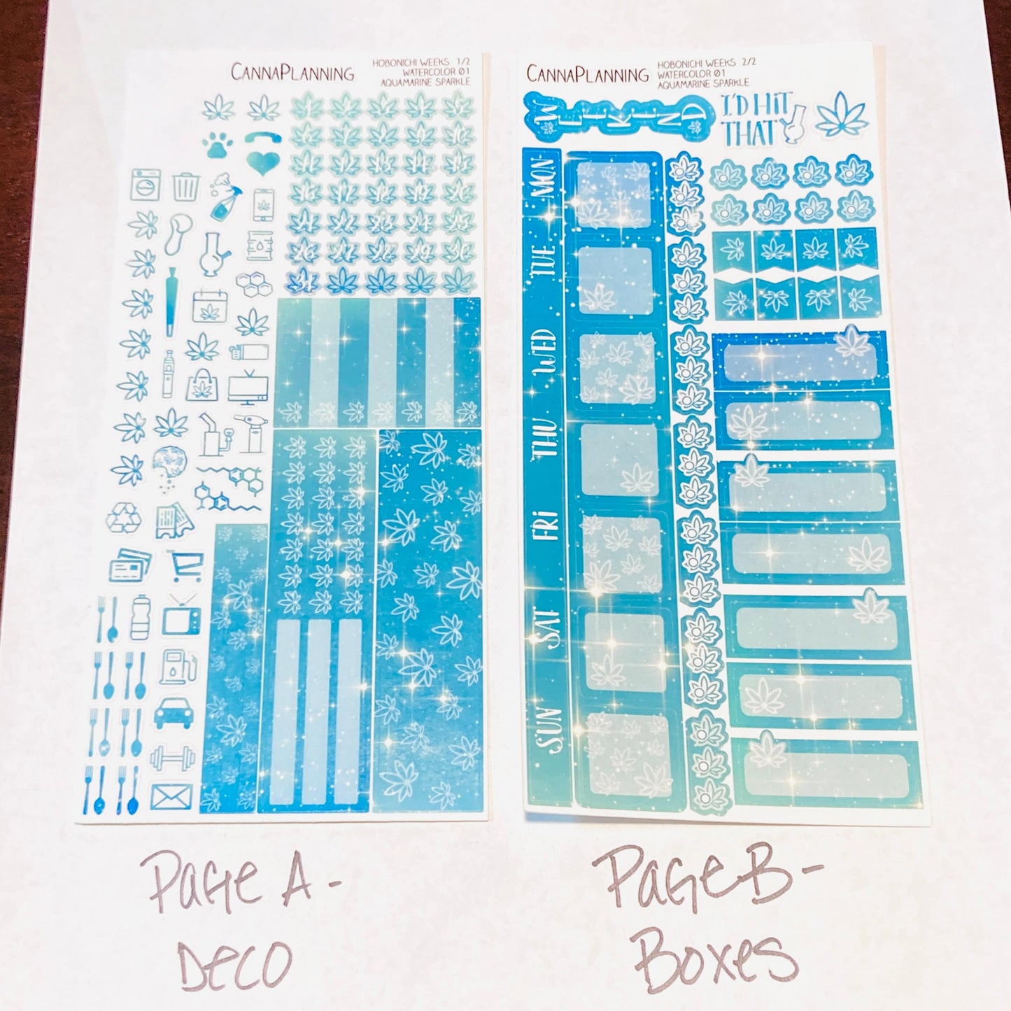 Aquamarine Sparkle Hobonichi Weeks Marijuana Sticker Kit *Retiring Color*  (7050488905905)
